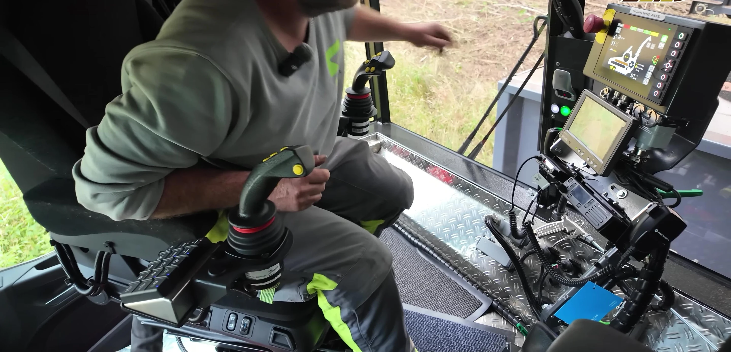 The operator's station with controls for maneuvering the chipper.