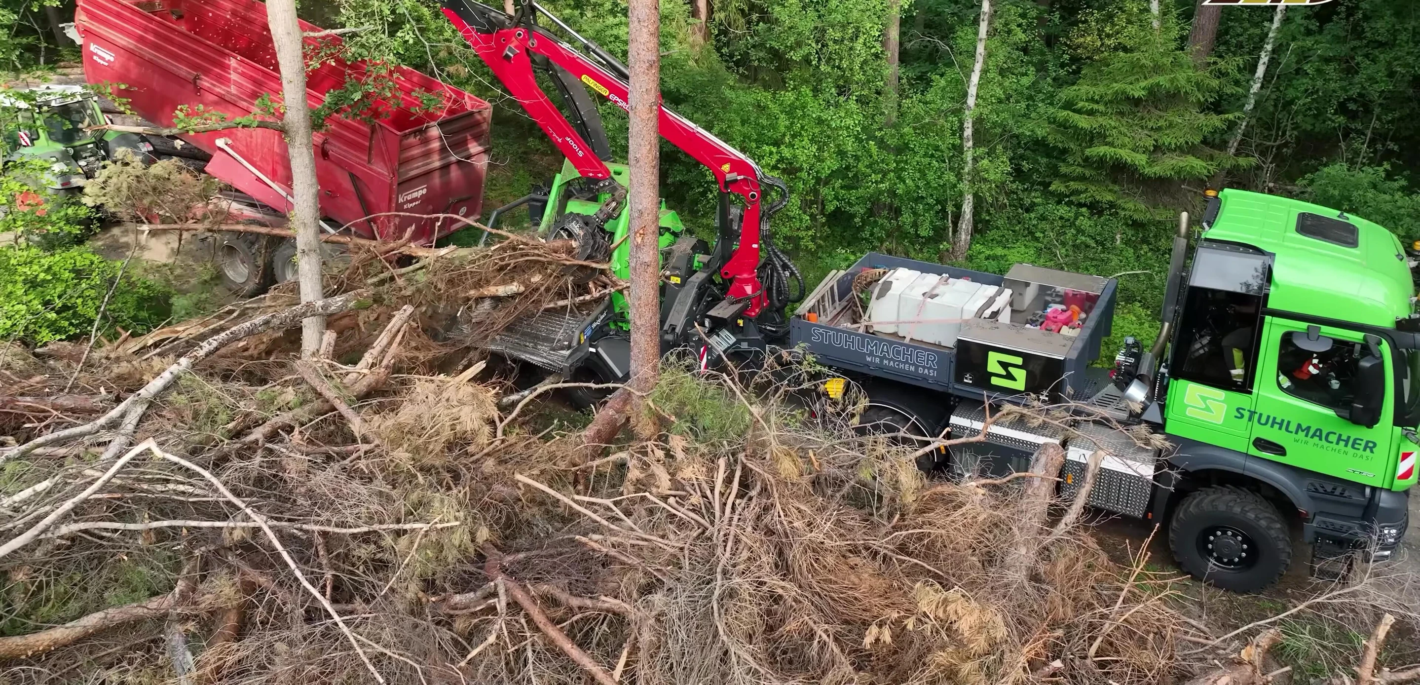Stuhlmacher's logging operations using felling cranes and excavators.