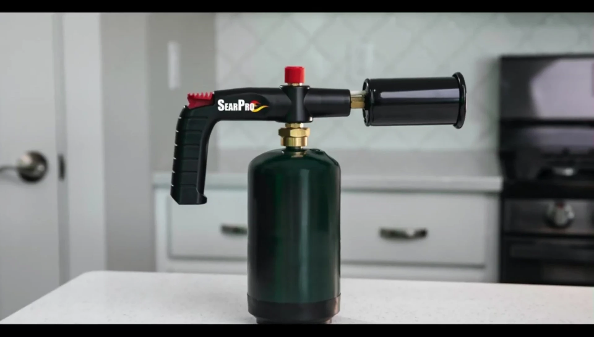 Close-up of the Seer Pro Flamethrower's powerful flame.