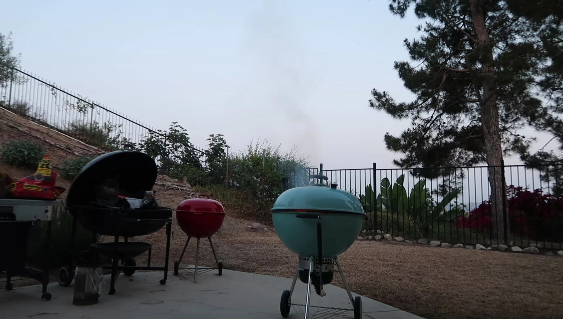 Charcoal flaring up after the grill lid was left ajar.