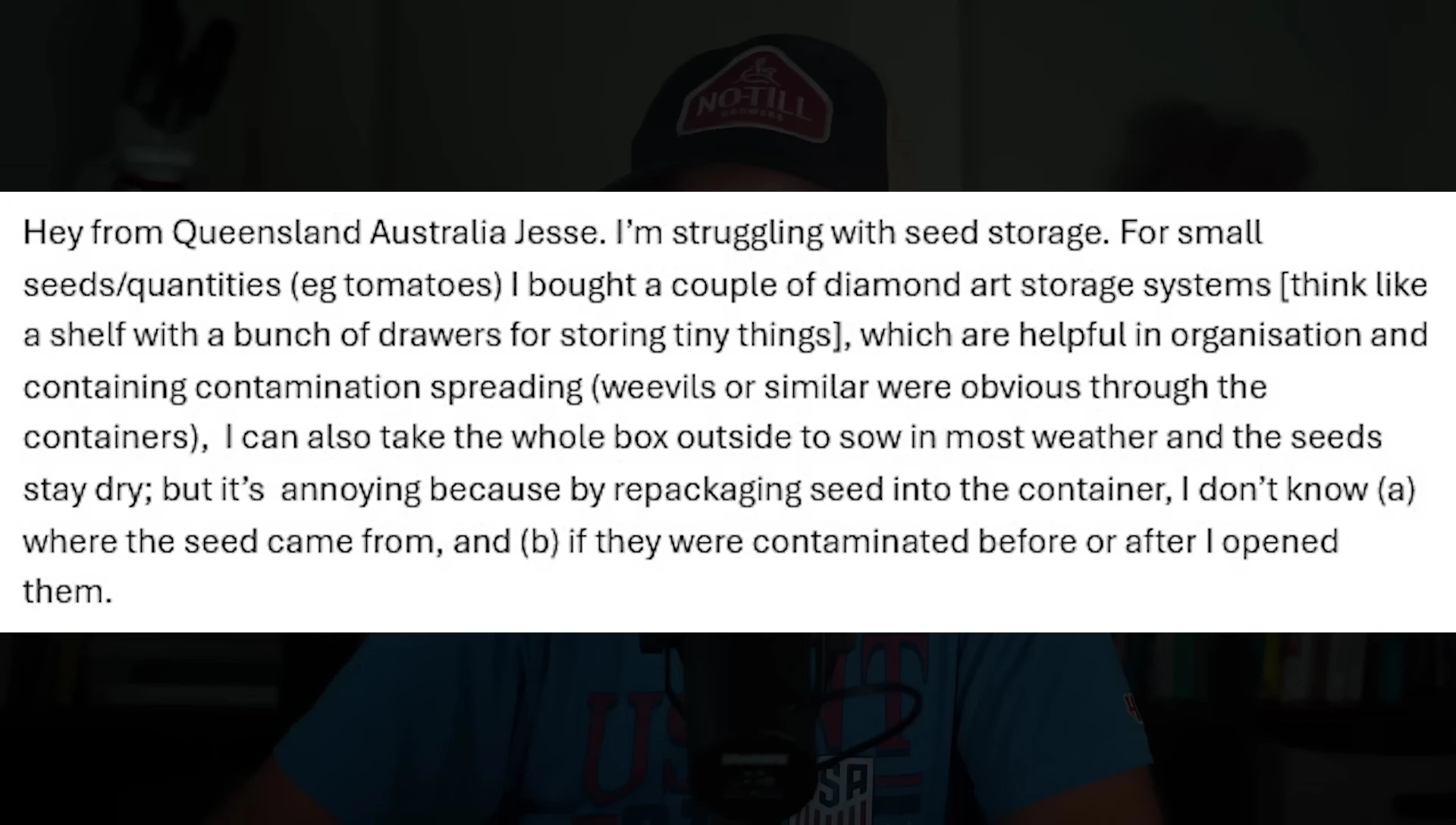 Question from Kate Modsley about seed storage.