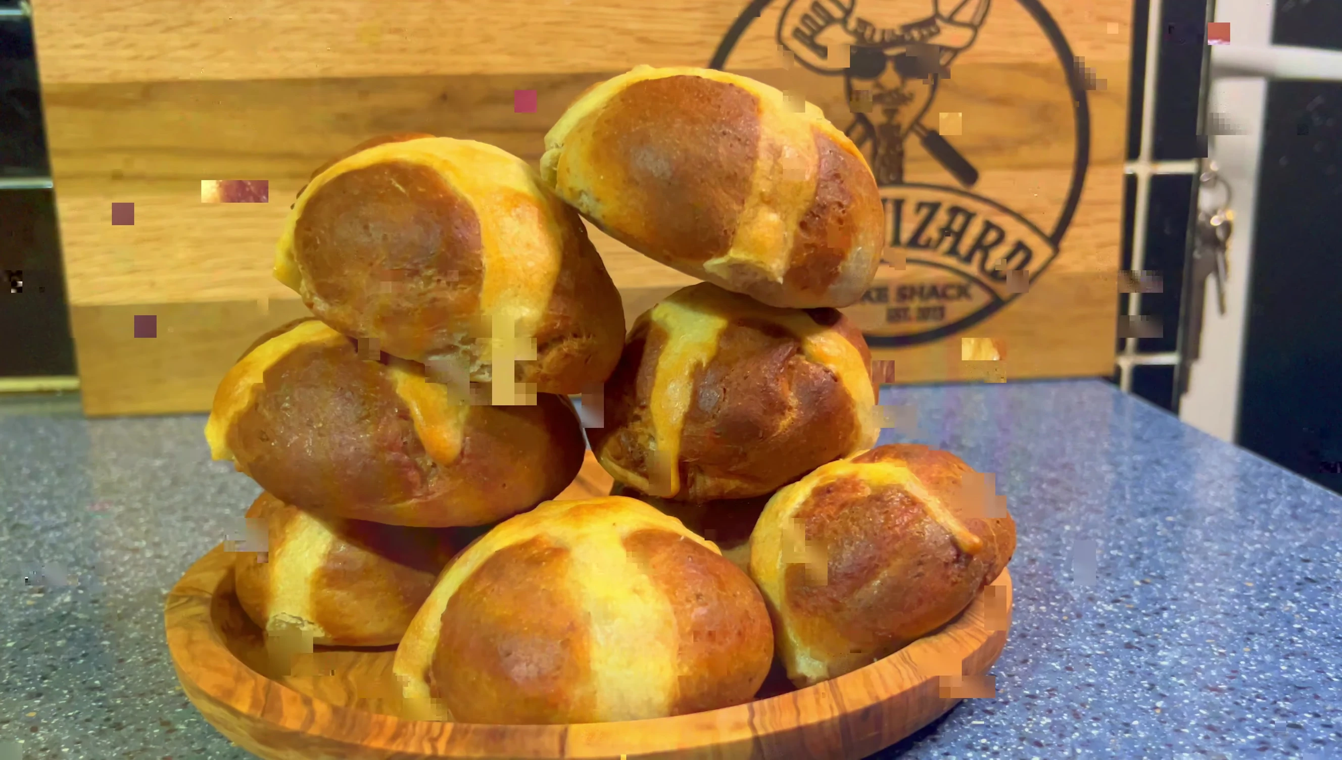 Close up shot of a baked item.