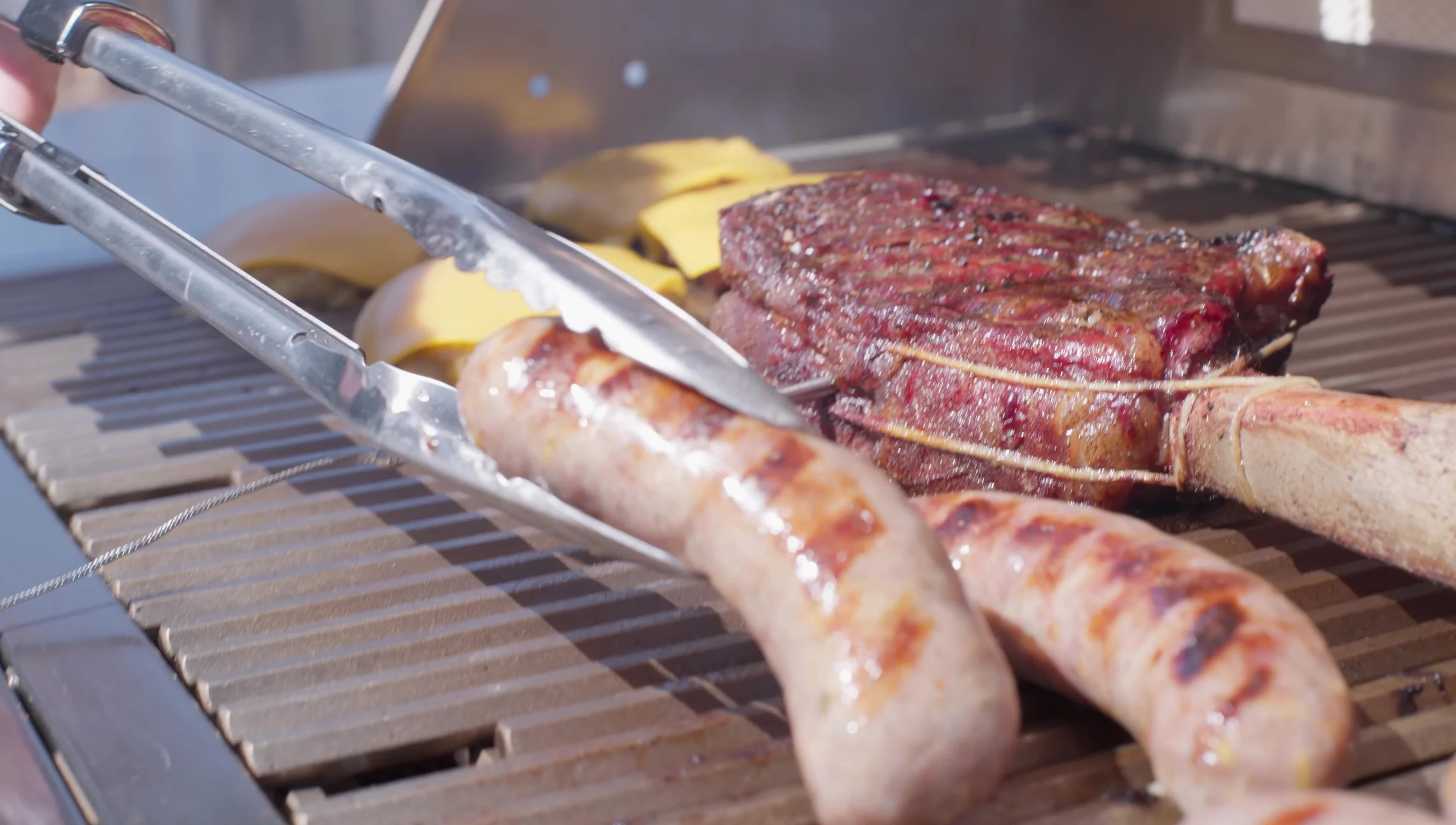 Example of stacked food items on the grill
