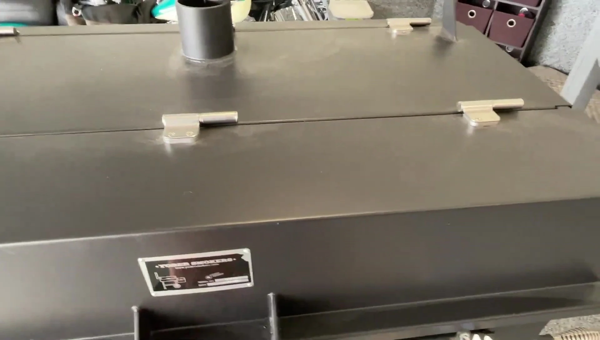 Wide shot showcasing the grill's size and sturdiness.