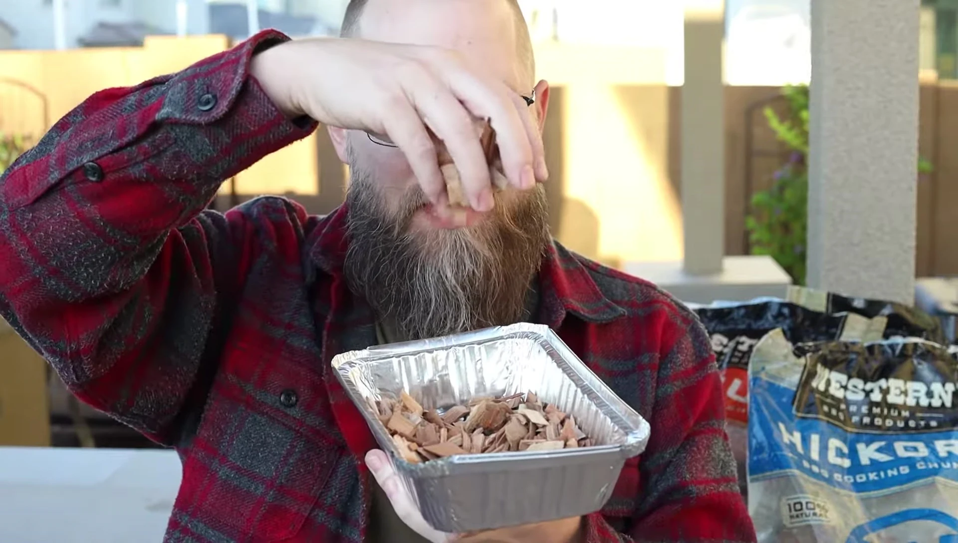Close-up comparison of wood chunks and wood chips