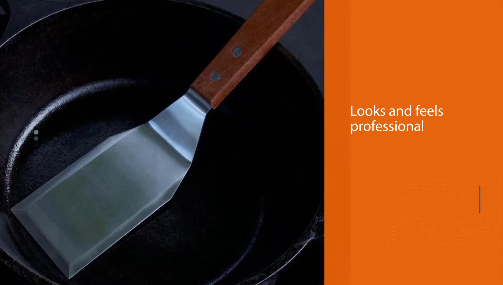 The handle and blade of the Mann Kitchen spatula