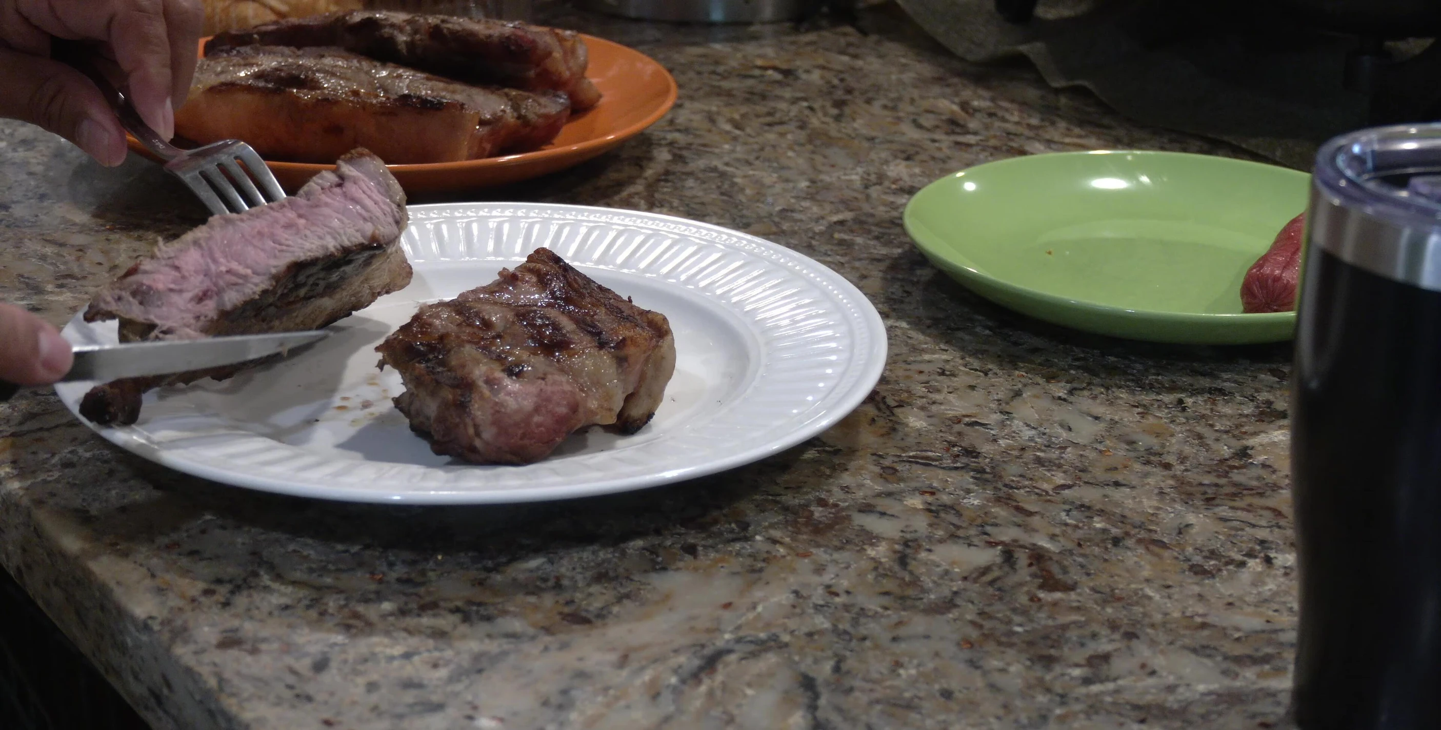 Cut steak showing uneven cooking