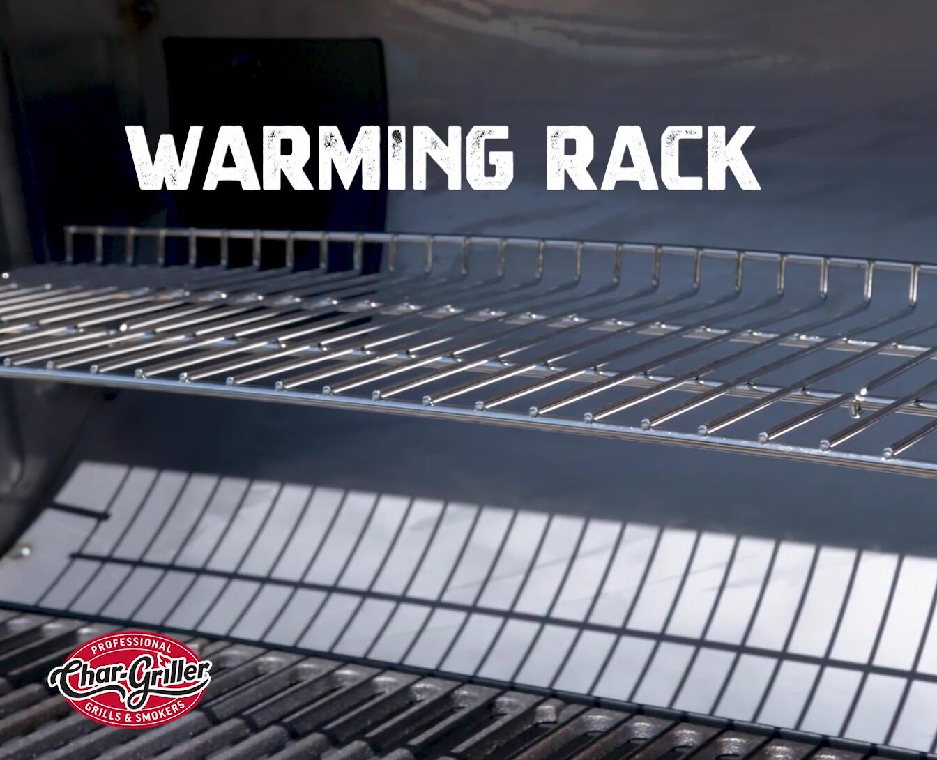 View of the warming rack and side damper.