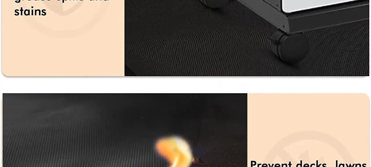 The large mat in use beneath a grill.