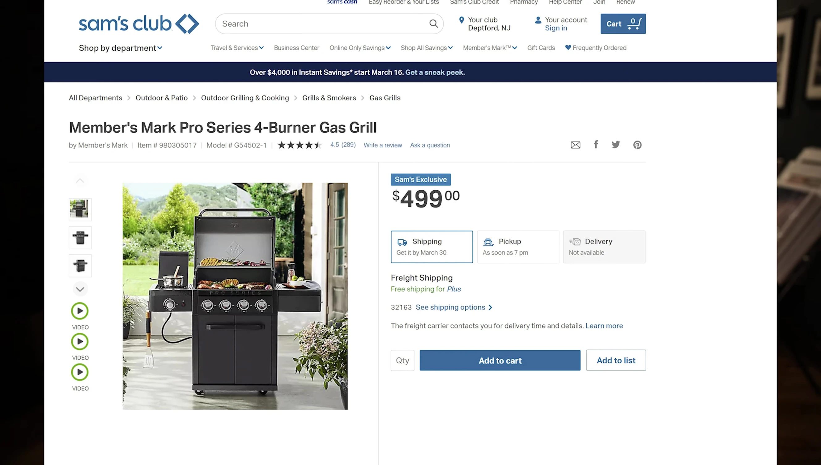 Screenshot of the Sam's Club Member's Mark Pro Series Grill video