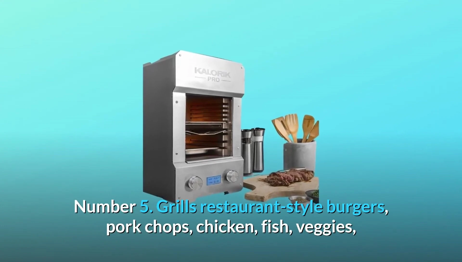 Various foods being cooked on the grill, demonstrating its versatility.