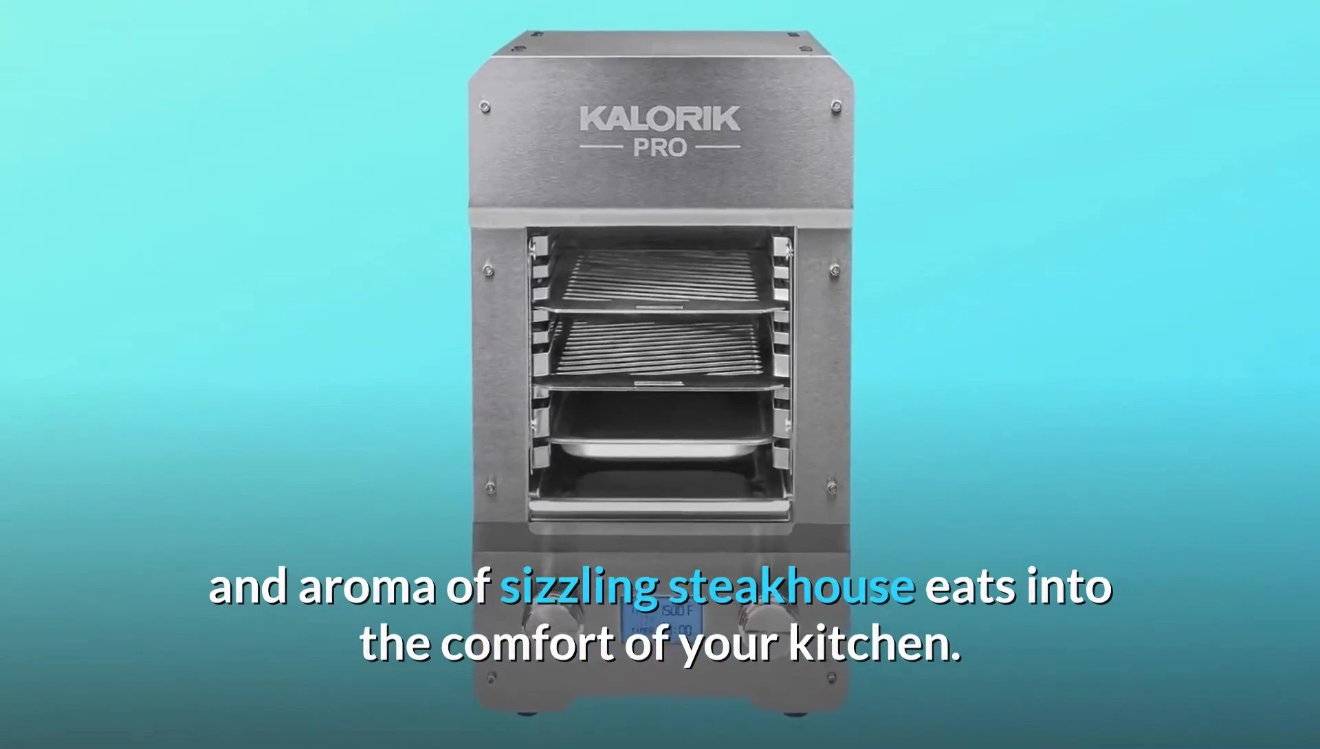 Overall shot of the Kalorik Pro 1500 electric steakhouse grill, showcasing its sleek design.