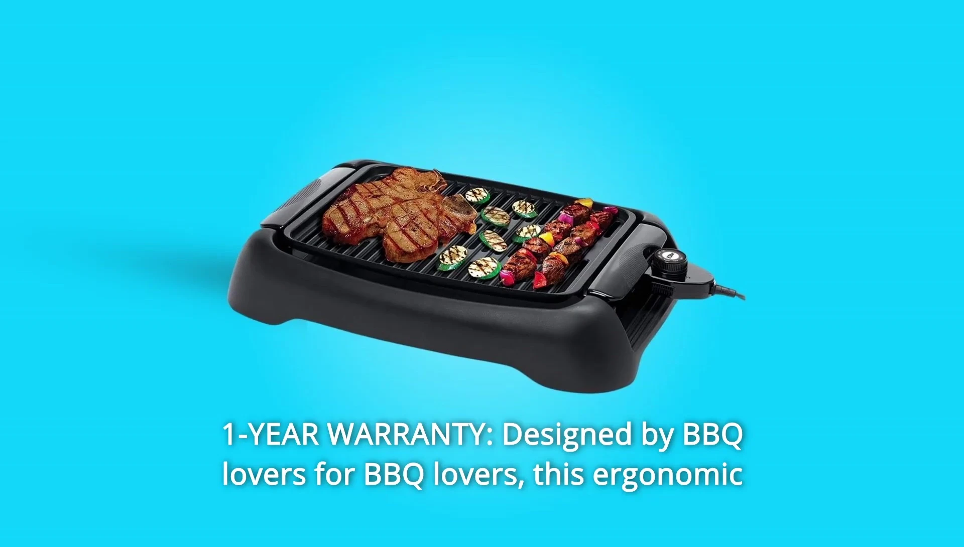 The grill's packaging showing the warranty details.