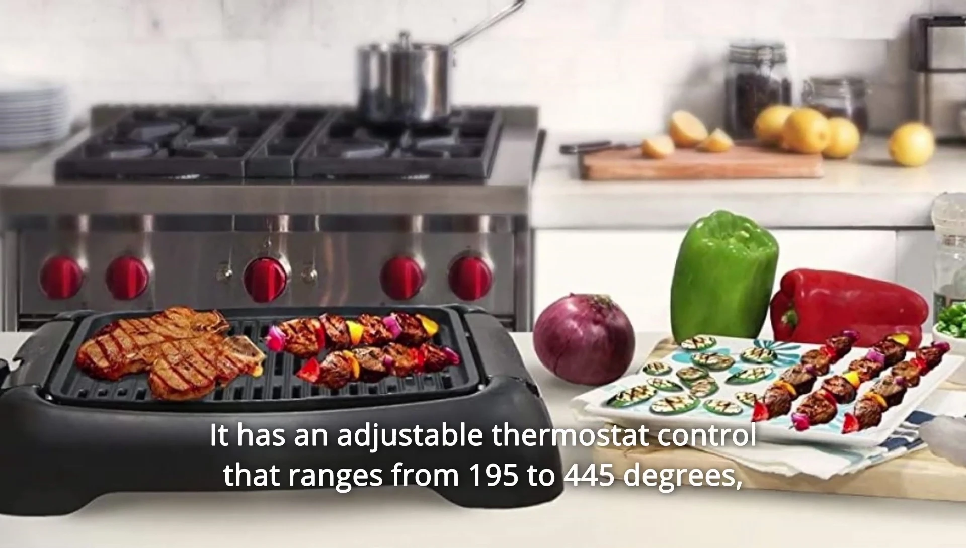 The grill's control panel with the adjustable thermostat.