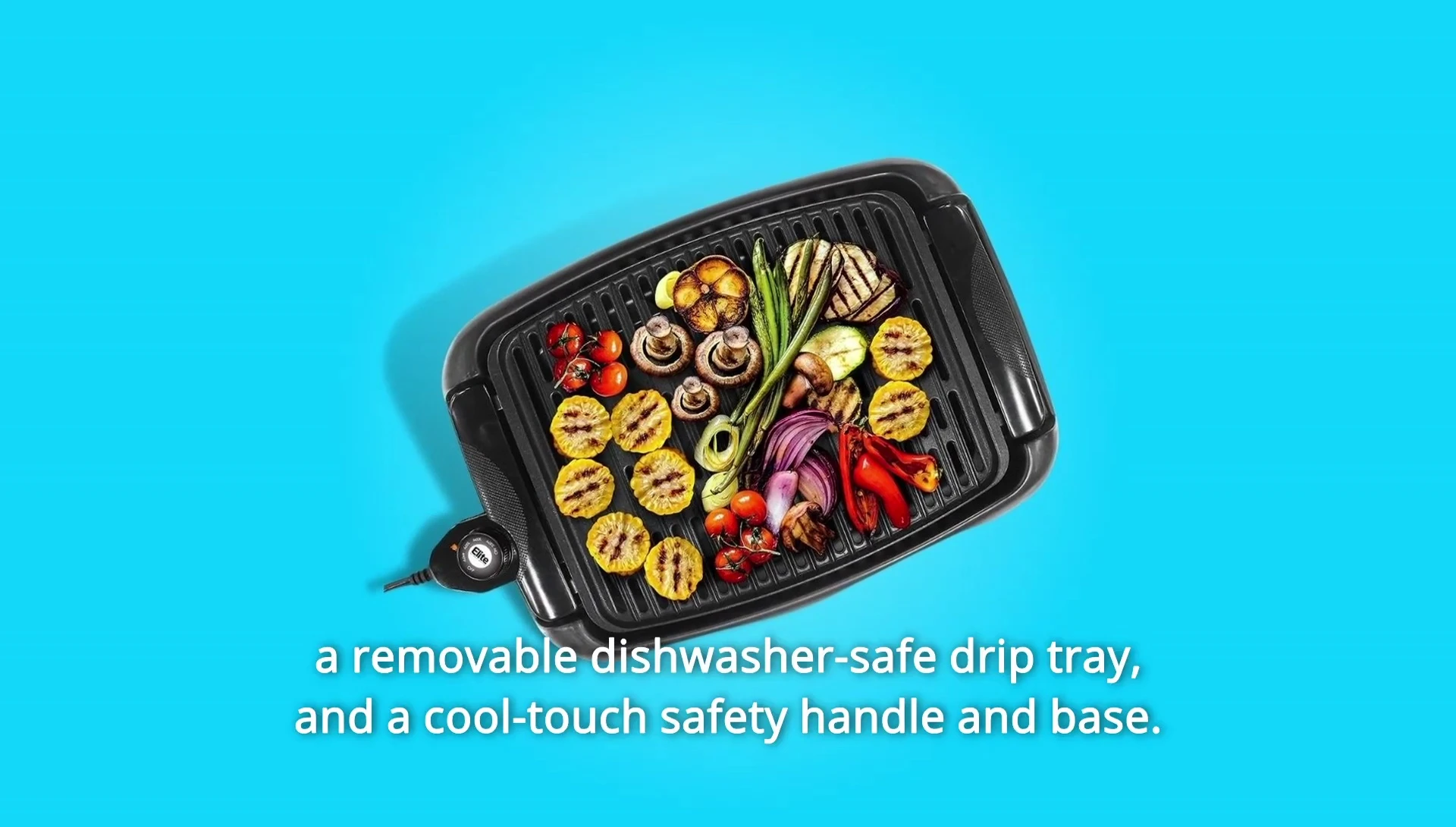 The removable drip tray being taken out of the grill.