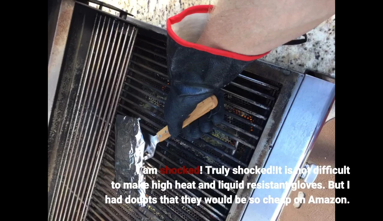 Shot showcasing the glove's heat resistance.