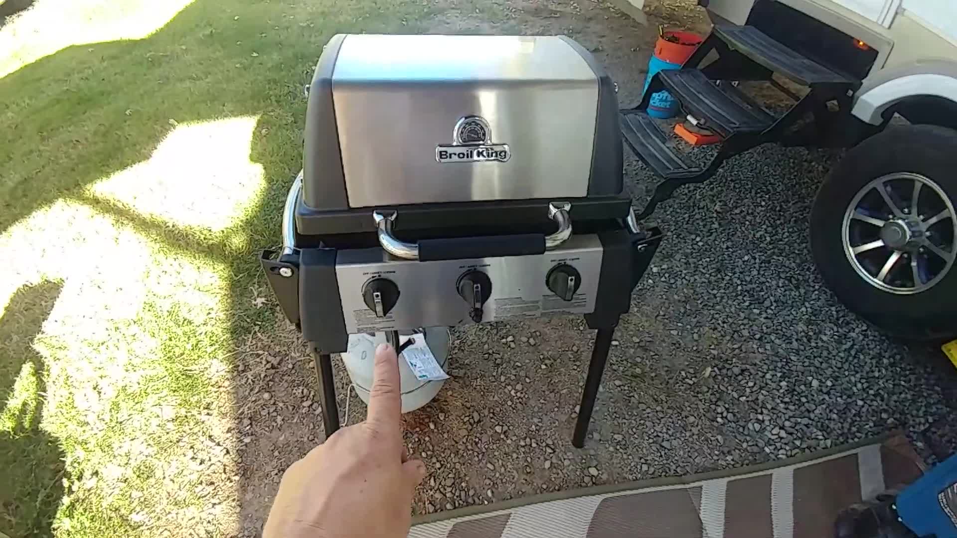 Close-up of the three burners on the Broil King Porta-Chef 320.