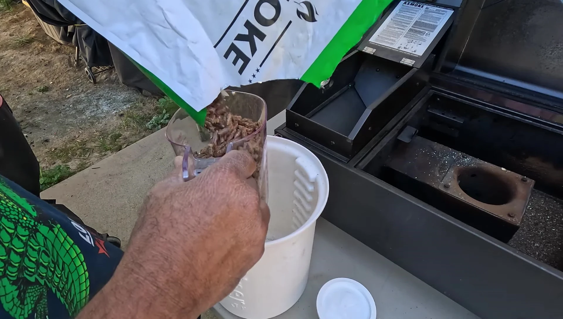 Preparing the second attempt with smaller wood chips.