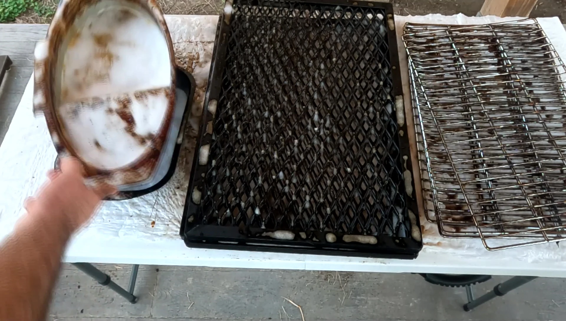 Grates after the cleaner has been applied and has sat for three minutes