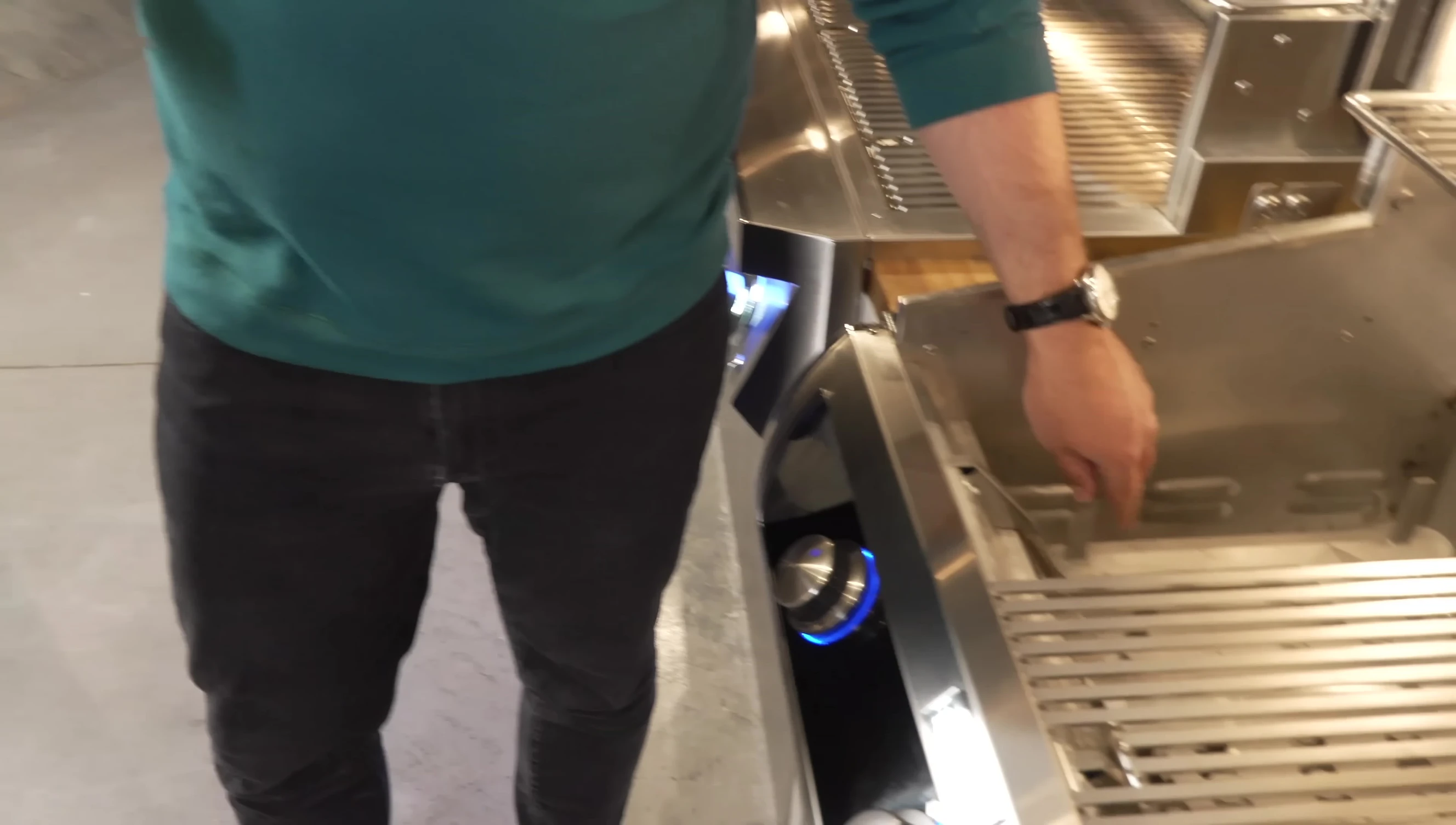 Close-up of the cast stainless steel H-burners