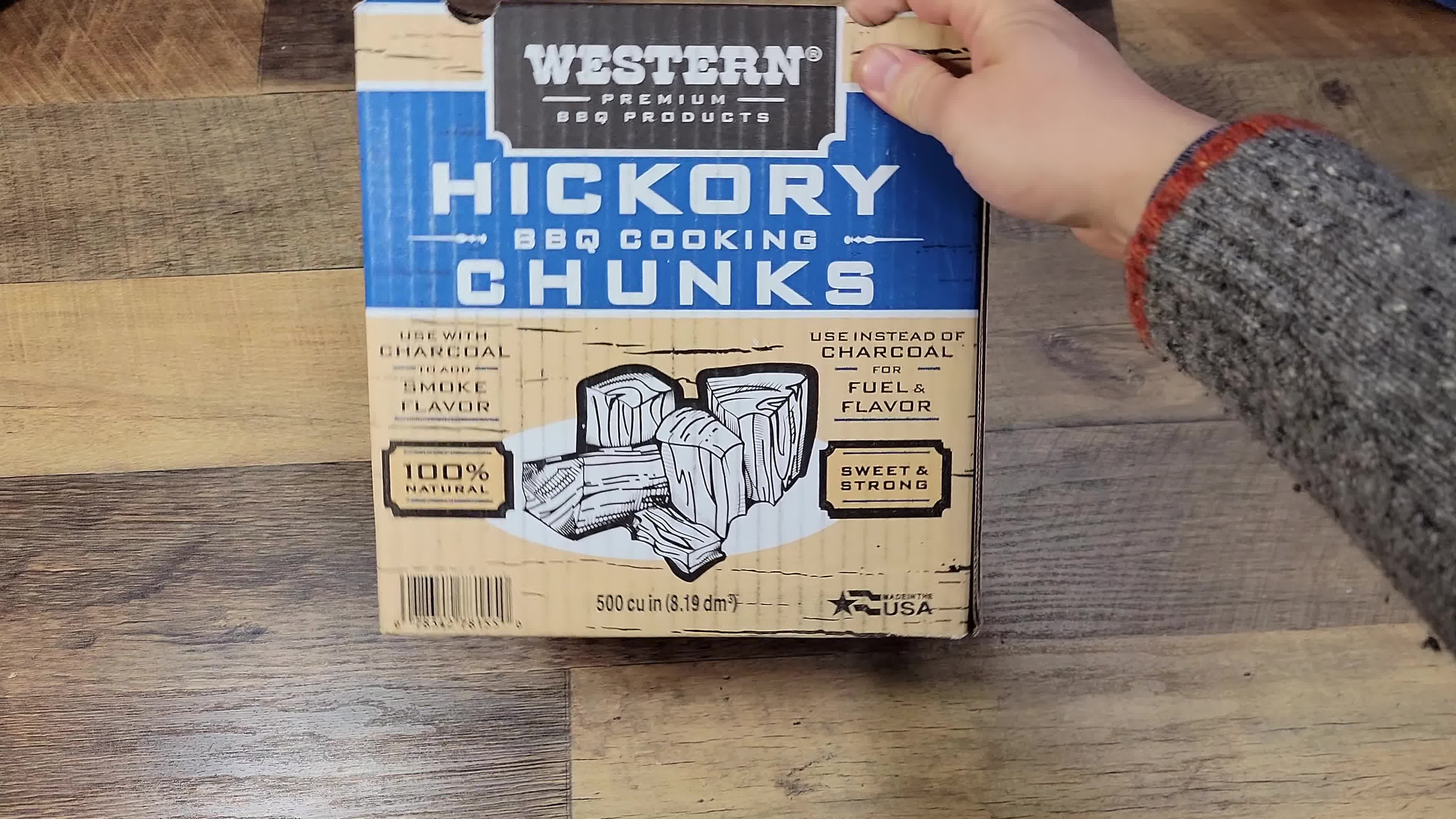 Close-up of the box of hickory wood chunks.