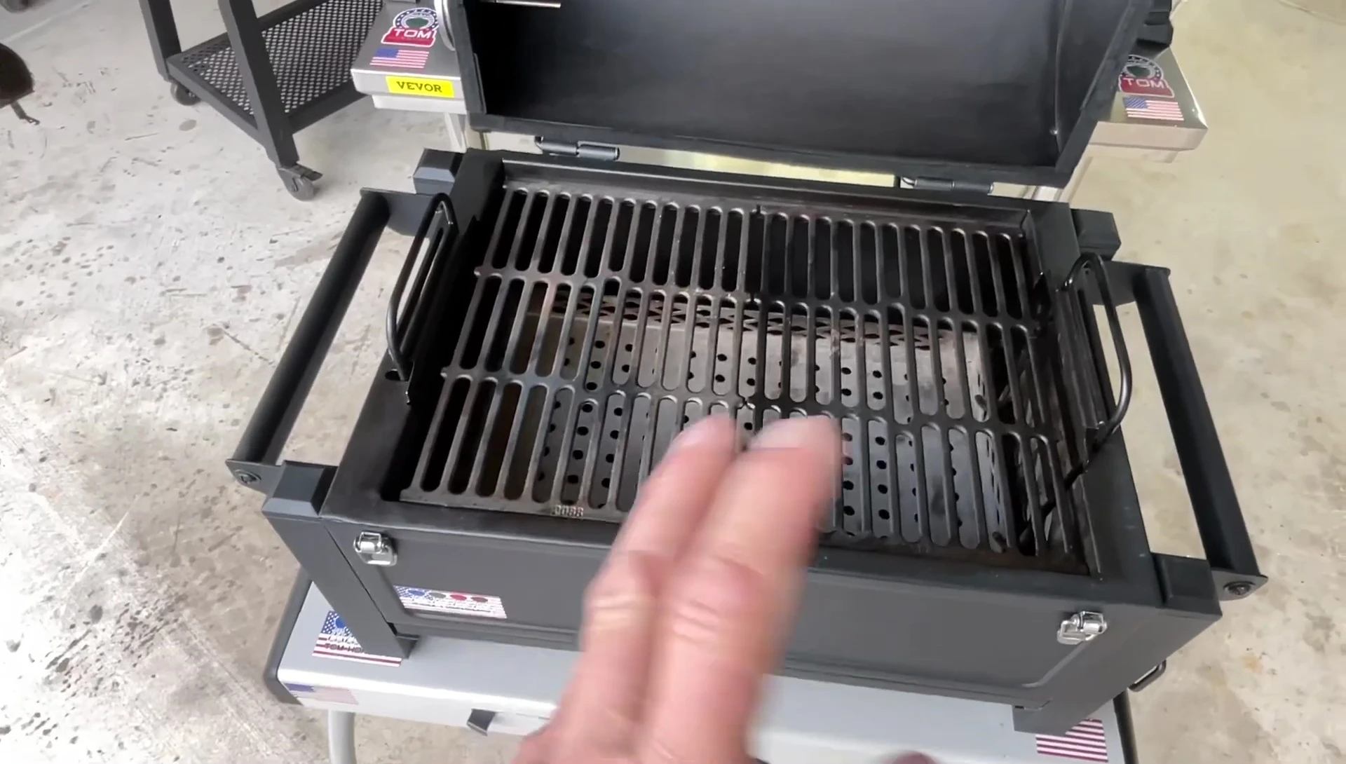 Close-up of the cast iron grates on one of the grills.