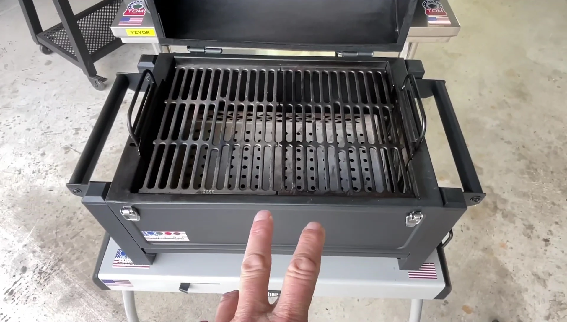 Adjustable charcoal tray on the Oklahoma Joe.