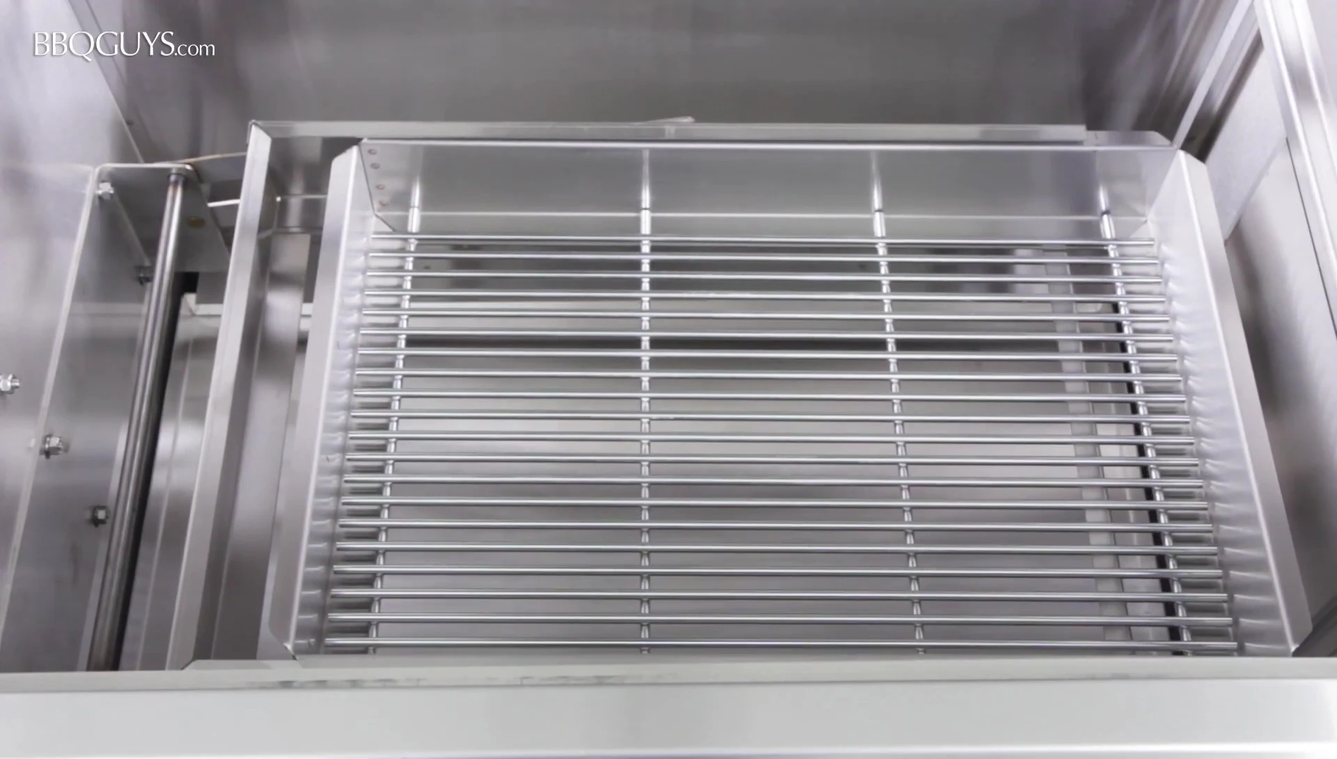 Side view showcasing the accessible charcoal tray and side door.