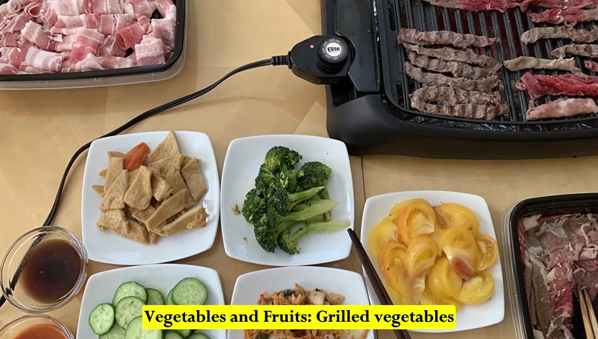 Example of grilled vegetables and fruits