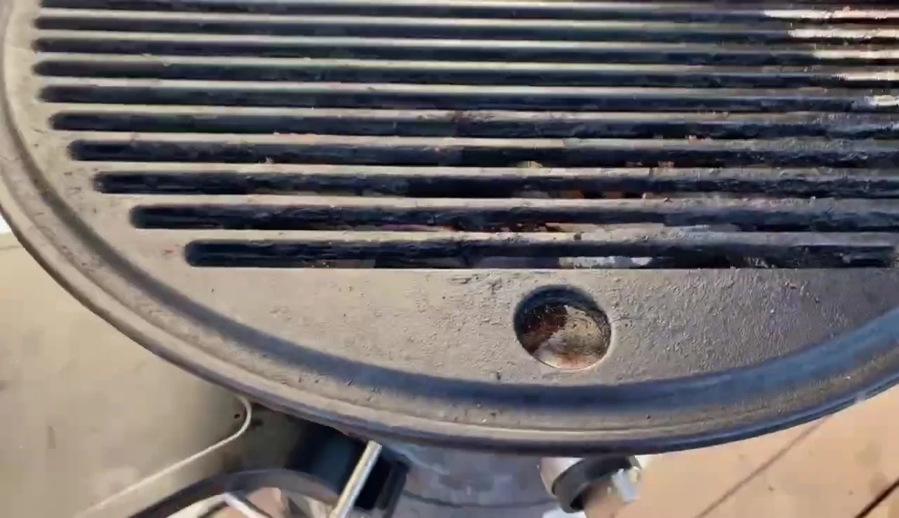 Close-up of the grill grates and food cooking on the Fuego grill.