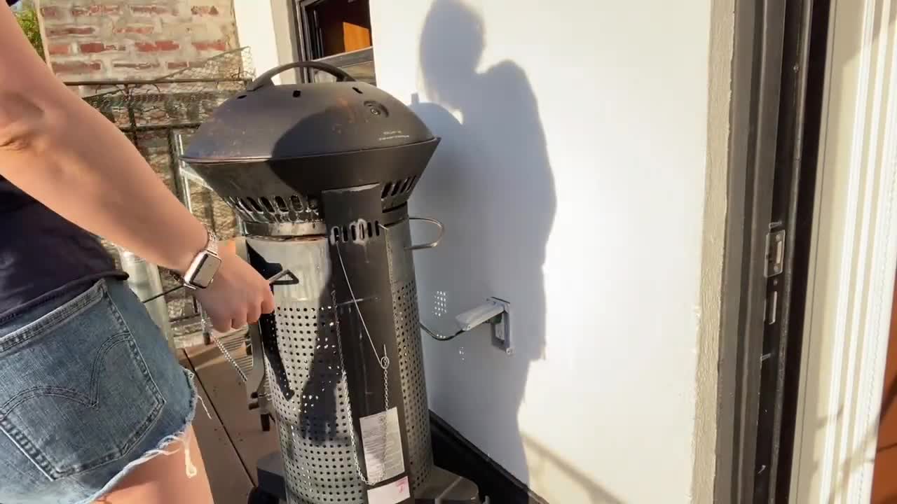 Close-up of the Fuego grill showing its compact size.