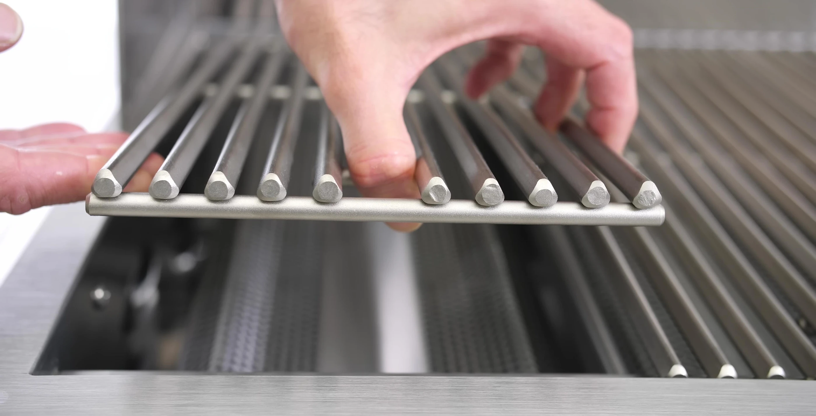 Detailed view of the stainless steel grates