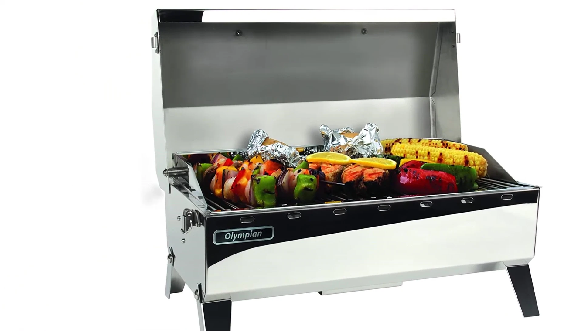 Camco Olympian grill showing compatibility with propane cylinders