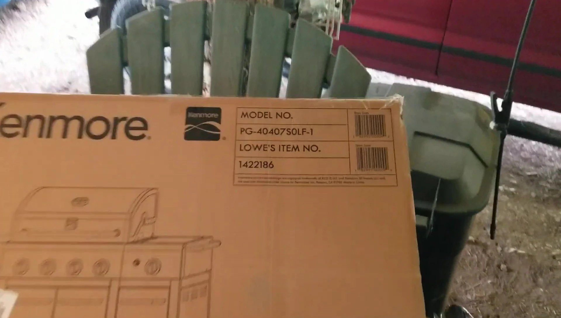 Close-up of the Kenmore gas grill packaging